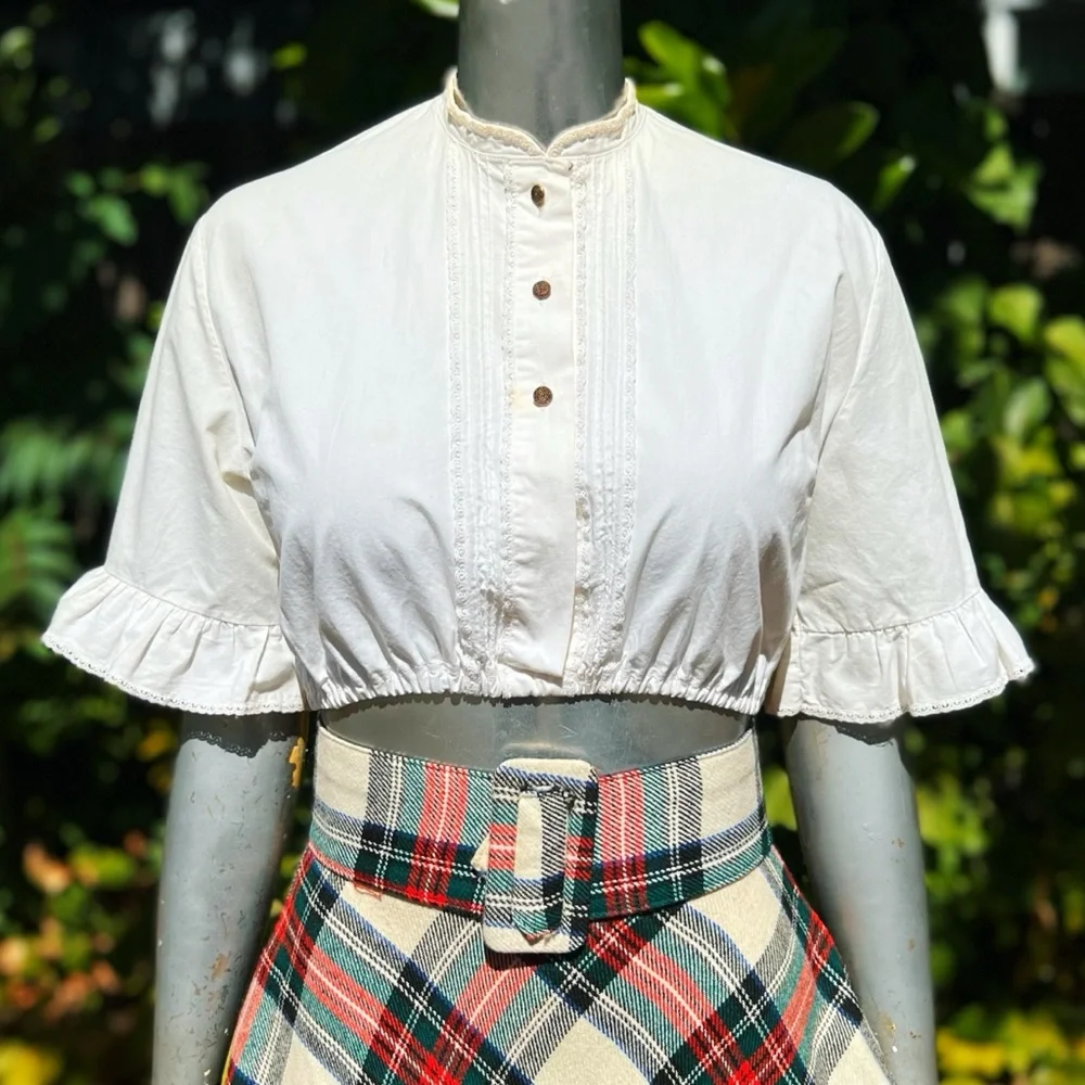 1960s Folky Cropped Cotton Dirndl Blouse - Picture 4 of 4